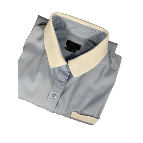 Theory Shirt Mens Medium Blue White Collar Long Sleeve Pocket Button Down Modern - Picture 1 of 11